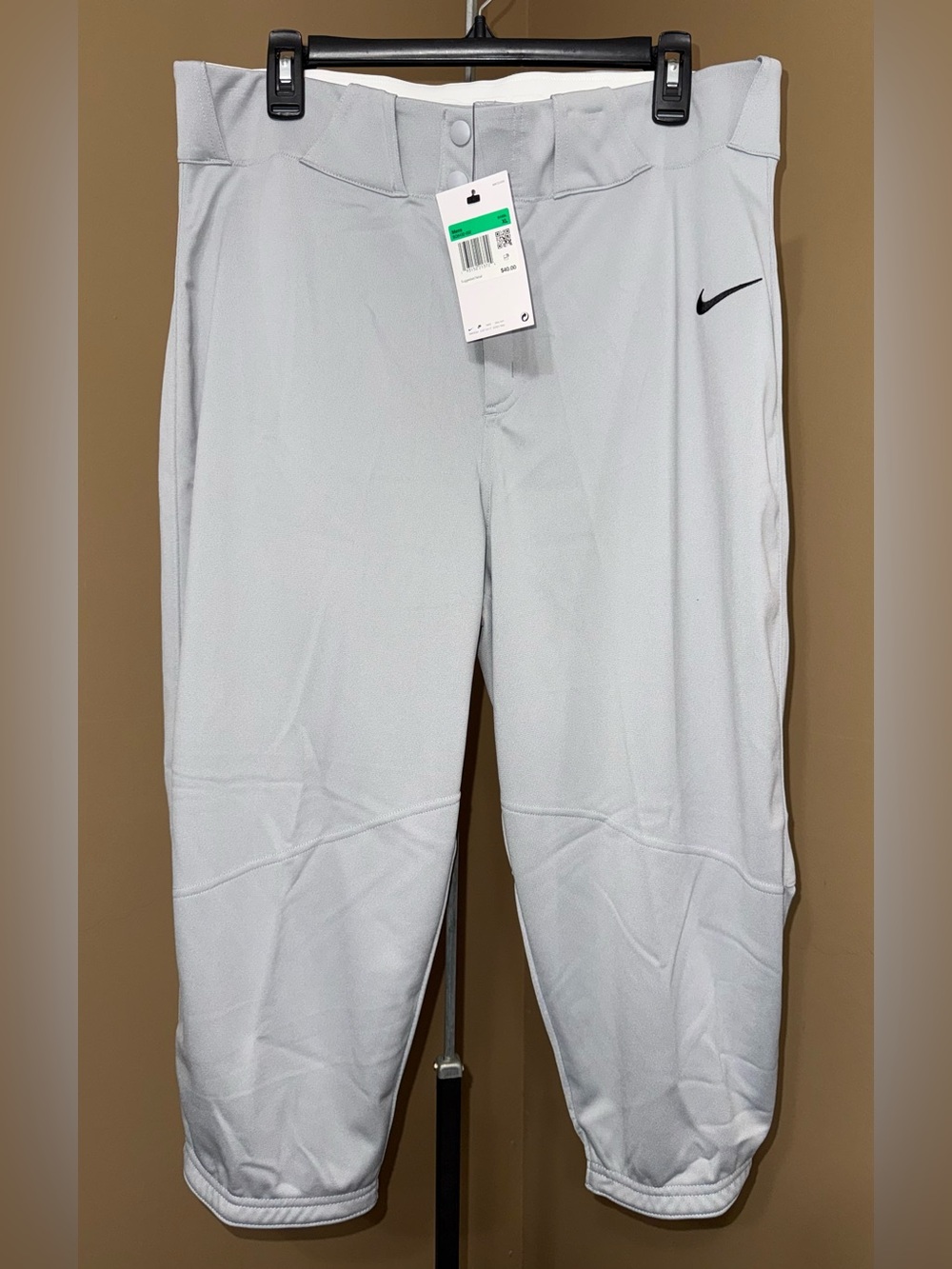 NWT NIKE VAPOR SELECT Grey Baseball Pants with Swoosh logo. Size XL.